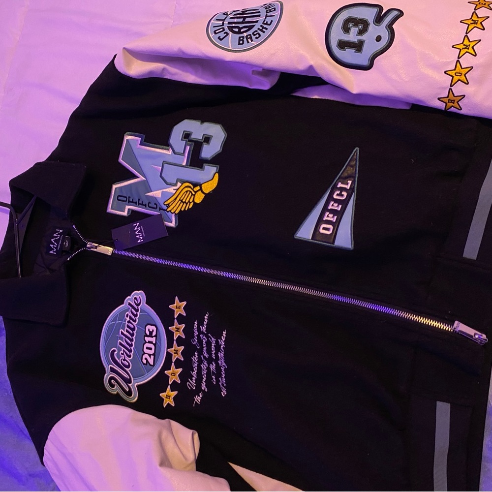 Boohooman varsity jacket fits over sized but not too oversized